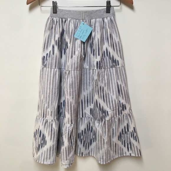 Skirt Girls M 8 100% Cotton Maxi Ruffle Tier Gray Aztec Mom and Pop's Kids - Picture 1 of 8
